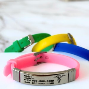 Medical Alert Kids ID Bracelet, Emergency bracelet, Allergy bracelet, Child medical id bracelet, Custom Emergency Contact Children bracelet