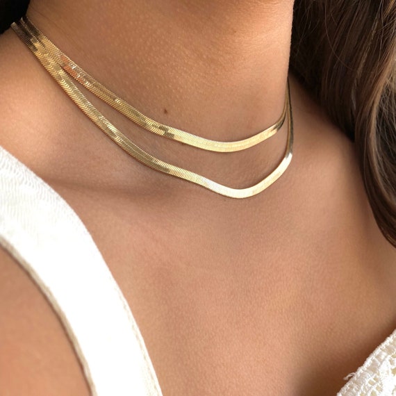 Herringbone Necklace for Women Dainty 14k Gold Snake Chain Necklace Layered  Gold Herringbone Double Flat Snake | Fruugo NO