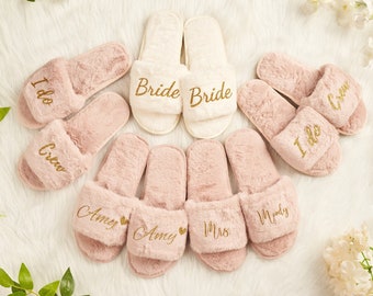 Slippers bruid bruidsmeisje-bruidsdouche cadeau-bruidsmeisje cadeau-vrijgezellenfeest-bruidsmeisje geschenken-mevr. Wifey bont slippers-pluizige slippers
