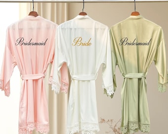 Silky Lace Robe-Bridesmaid Robes-Bridesmaid Gifts-Personalized Gift for Her-Wedding Dressing Gown-Wedding Robes-Bachelorette Party Gifts