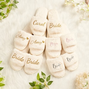 Personalized Plush Slippers, Custom Slippers Bridesmaids Gifts, Bridal Party Gifts, Bachelorette Gifts, Plush Slippers, Bridal Shower