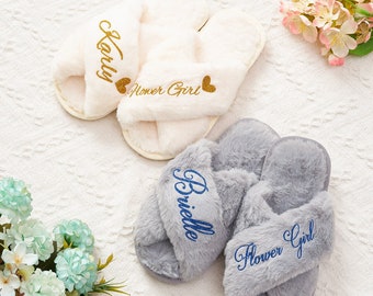 Customized Kids Slippers,Flower Girl Slippers,Gift for flower girl,Fluffy Slippers With Customized Name,Bridesmaid Proposal,Bridesmaid Gifts