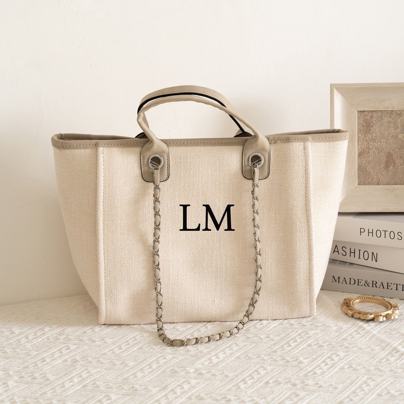 Personalized customized chain|canvas tote bag|shoulder bag|custom handbag for women|birthday gift for her | beach vacation bag | zipper bag