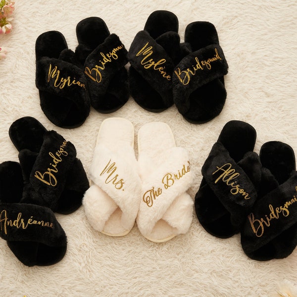 Custom Fluffy Slippers , Personalized Mother's Day Gift, Flower Girl Gift Slippers, Bride to Be Gift, Grandma Gift,Fluffy Slippers