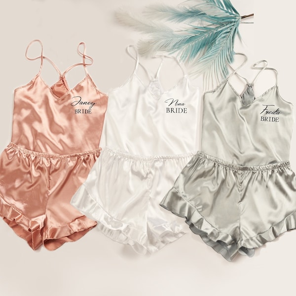 Personalised Bridal Party Pajamas -Wedding Bridesmaid PJs-Custom Silk Cami Sets-Valentine's Day Gift -Bridesmaid Proposal Gifts-Camisole Set
