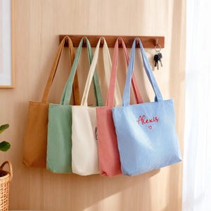 Personalized Embroidered Corduroy Tote, Custom Bridesmaid Gift, Name Travel Shoulder Bag, Bachelorette Gift,Christmas Gift for Her,Beach Bag