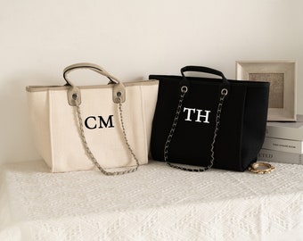 Travel Weekend Vacation Tote|Beach Bag|Letter Customized Bag |Chain Bag | Bride and Bridesmaid Gift | Gift for Her|custom handbags for women