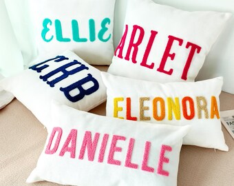 Travesseiro bordado com nome personalizado, decoração de quarto infantil, travesseiro com agulha perfurada, travesseiro lombar, presente personalizado, travesseiro com monograma, presente de aniversário, travesseiro