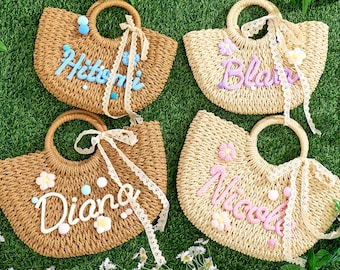 Personalized Straw Beach Bag, Custom Tote Bag,Bridesmaid Gifts, Graduation Gift, Bachelorette Basket, Wedding Party Gifts/Flower Girl Basket