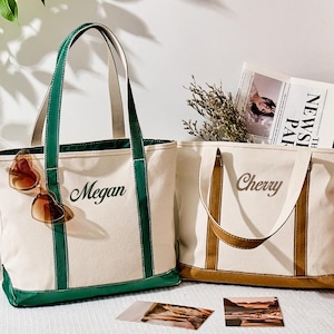 Benutzerdefinierte Tragetasche, gestickter Name, personalisierte Tragetasche mit kostenlosen Bändern, Canvas-Einkaufstasche für Mädchen, Brautjungfer Geschenktasche, Brautparty-Einkaufstasche