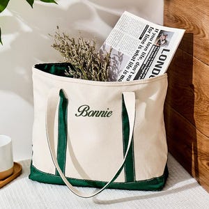 Custom Name Tote Bag, Bridesmaid Tote Bag With Initial,Canvas Tote Bag With Zip,Bride Thing Canvas Tote,Tote Bag with Ribbon,Bridesmaid Gift
