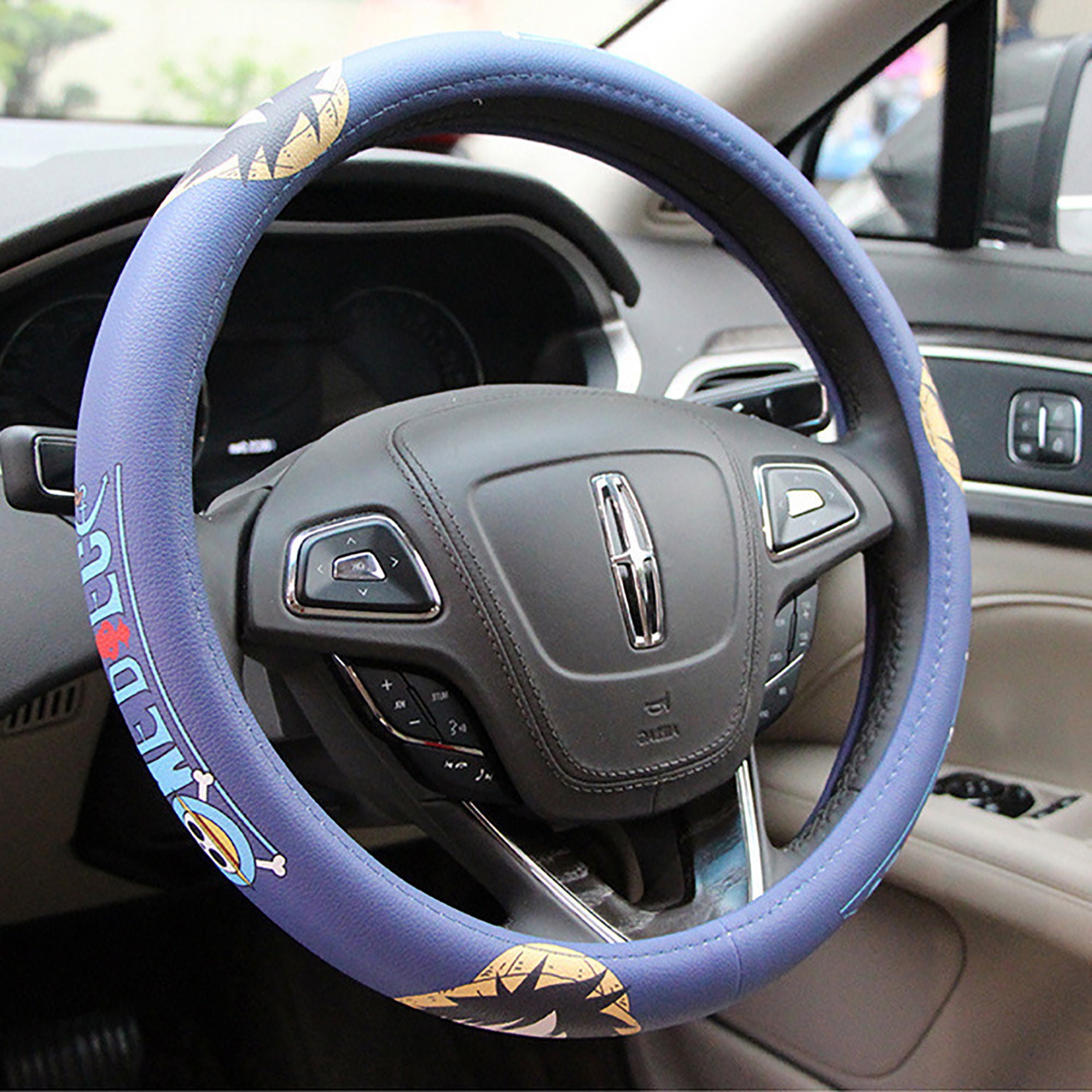 Steering wheel cover,Luffy straw hat,leather