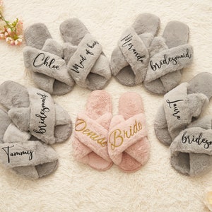 Flauschiger Braut Slipper, Geschenk für Blumenmädchen, personalisiertes Muttertagsgeschenk, individuelles Brautparty-Geschenk, personalisiertes Geschenk, Brautjungfer Slipper Bild 7