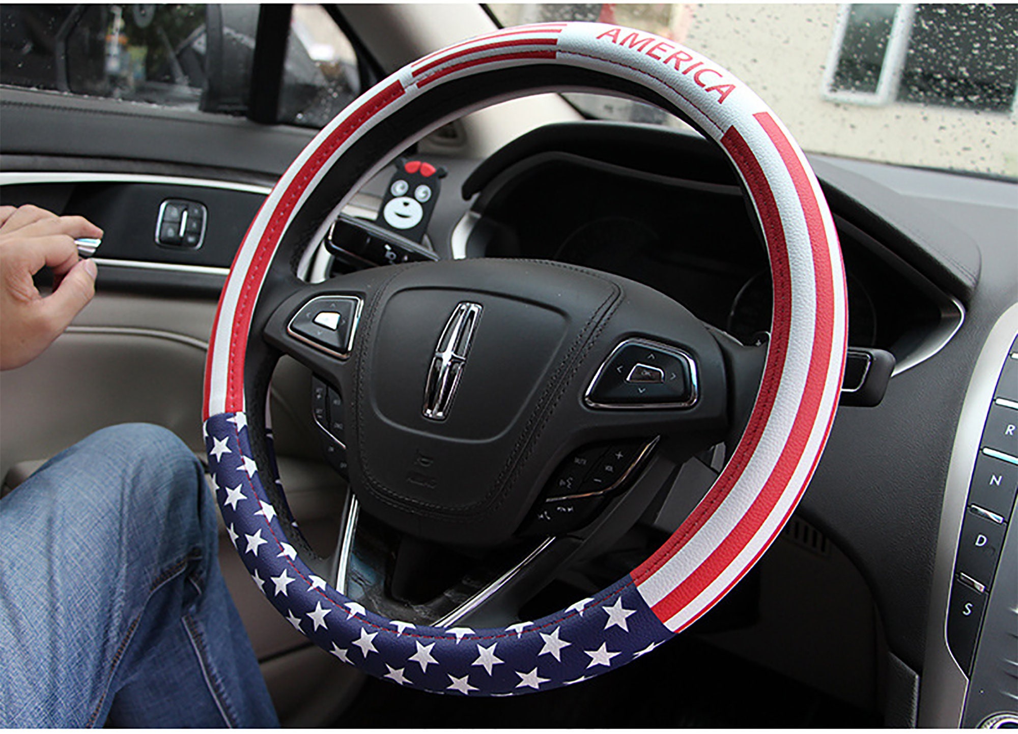 American Flag Steering wheel cover,leather,non-slip steering wheel cover
