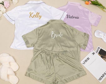 Customized Bride Bridesmaid Pajamas Set-Flower Girl Pajamas-Monogrammed Pajamas-Bachelorette Party-Bridal party pjs-Sleepover party pajama