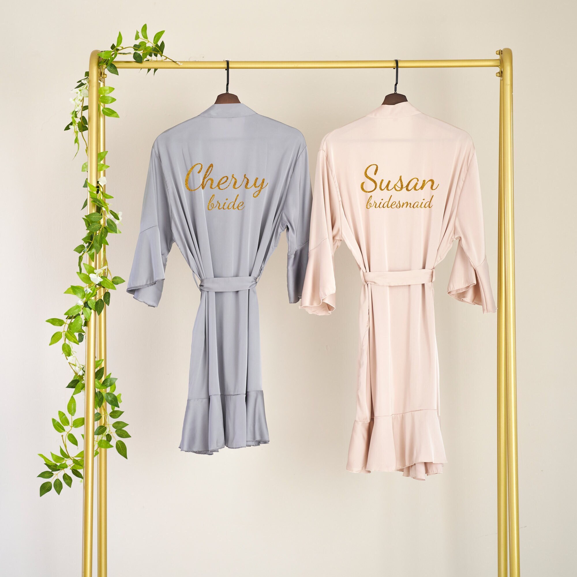 White Ruffle Robe Silky Ruffle Robe- Satin Bridal Robe-personalised Bridesmaid Robes ...