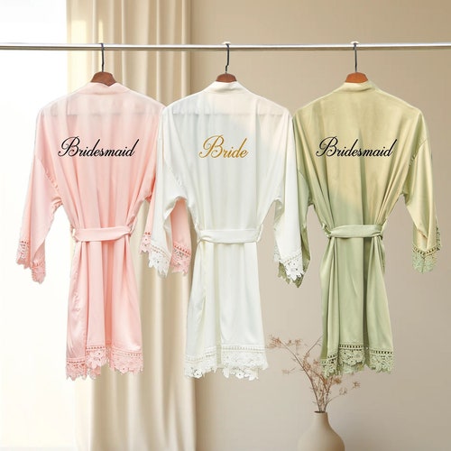 Vestaglia in pizzo di seta-Vestiti da damigella d'onore-Regali da damigella d'onore-Regalo personalizzato per lei-Vestito da sposa-Vestiti da sposa-Regali per l'addio al nubilato