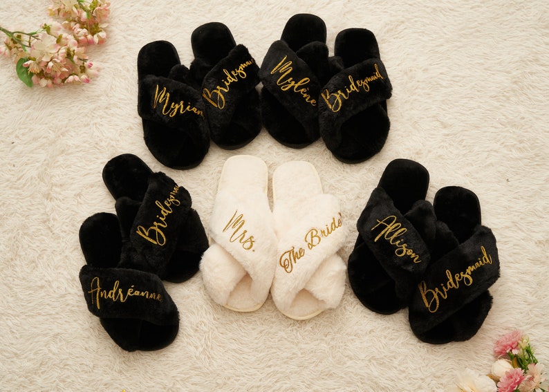 Flauschiger Braut Slipper, Geschenk für Blumenmädchen, personalisiertes Muttertagsgeschenk, individuelles Brautparty-Geschenk, personalisiertes Geschenk, Brautjungfer Slipper Bild 6