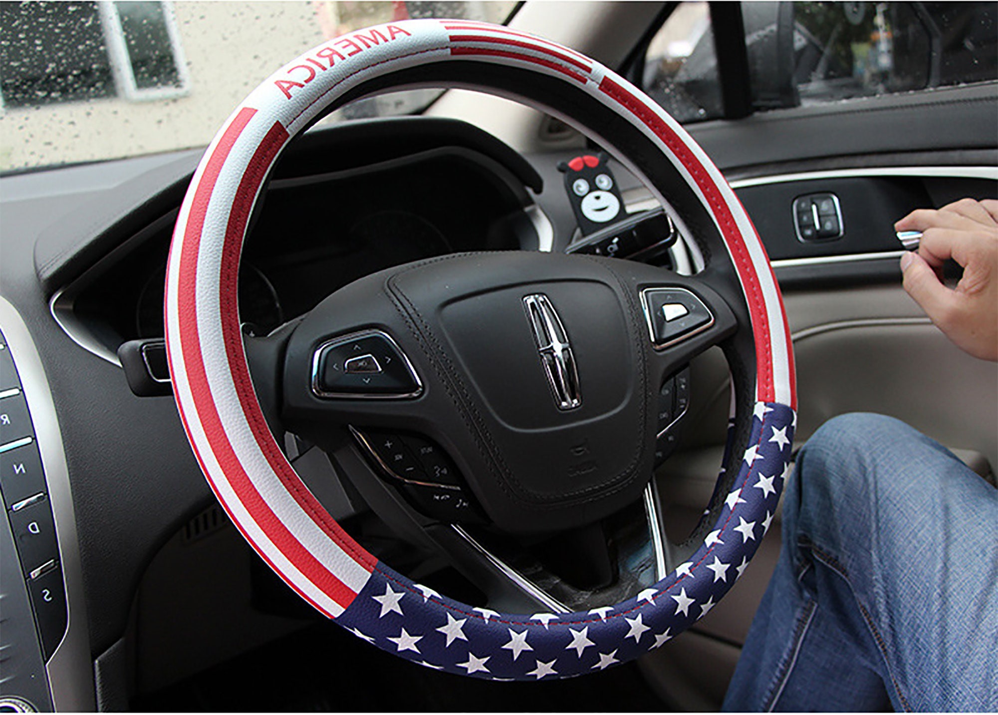 American Flag Steering wheel cover,leather,non-slip steering wheel cover