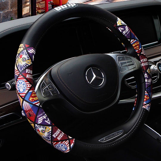 Leather steering wheel cover,printed, fashion,Captain America