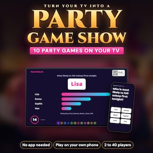 Party Games on Your TV, Guests Play on Their Phones, Would You Rather, Most Likely To, Two Truths and a Lie, Game Night, No App No Printing