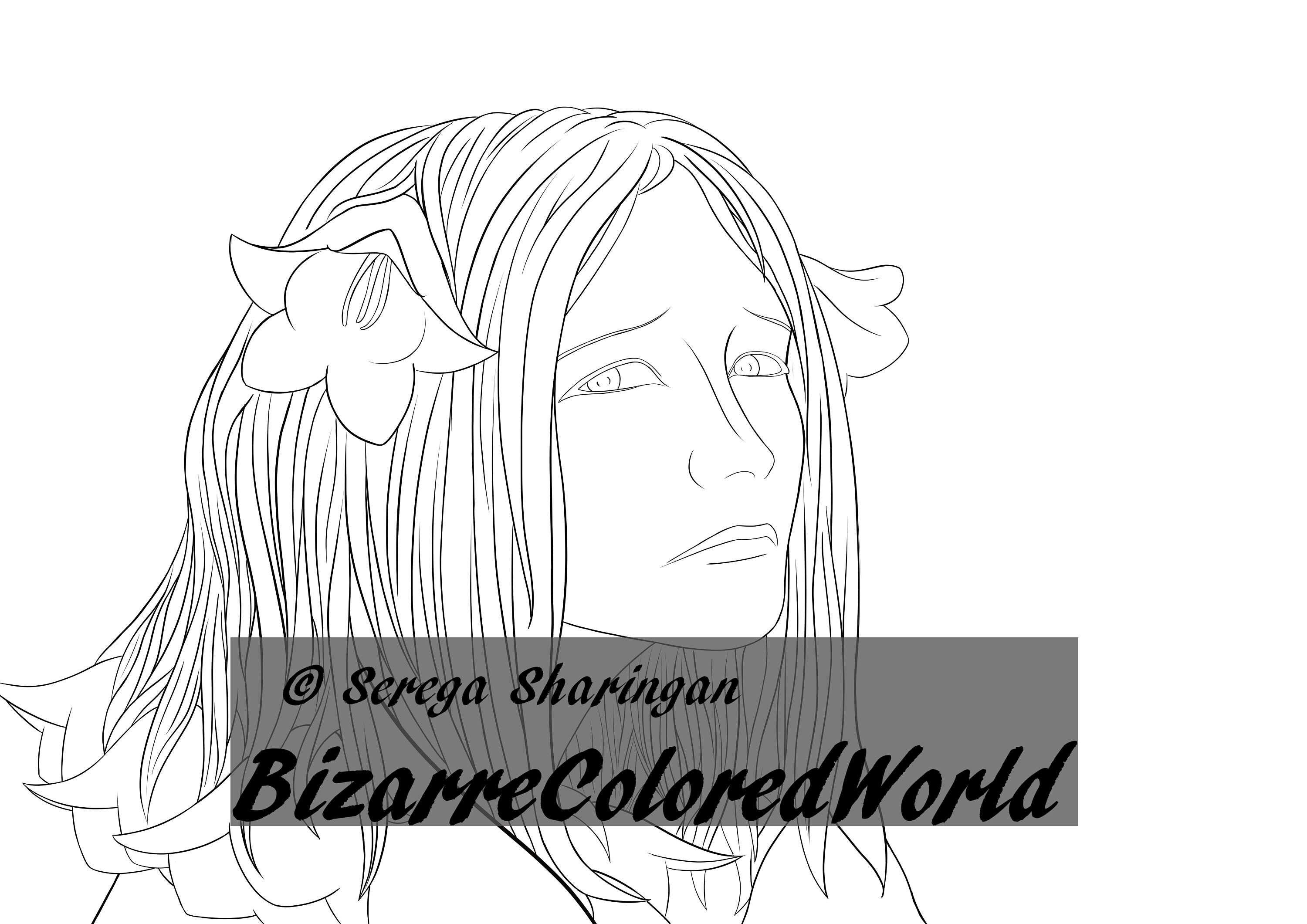 Sad girl printable coloring page png monochromatic instant | Etsy