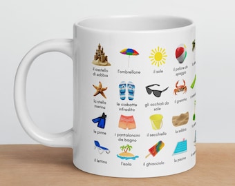 Italian Summer Words Coffee Mug  - Learn 40 New Italian Vocabulary Words