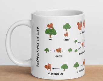 Cute French Prepositions Squirrel Mug - French Grammar Coffee Mug