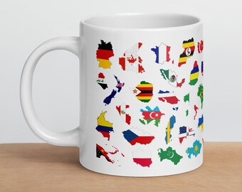 Flags of the World Coffee Mug - 50 Country Maps with Flag Graphics