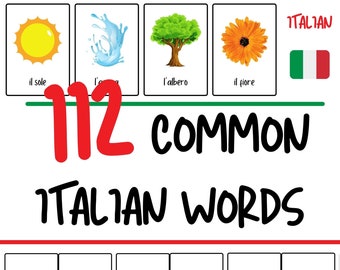 Flashcard italiane - 112 parole italiane comuni - italiano per principianti - Flashcard per bambini - Divertente pratica del vocabolario italiano - PDF Download