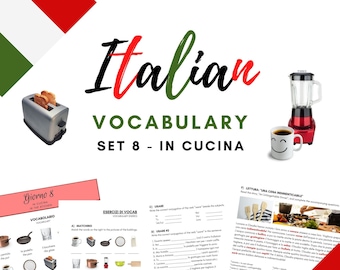 ITALIAANSE Woordenschatbladen - Set # 8 - In cucina - In de keuken - Werkbladen voor beginners - pdf-download