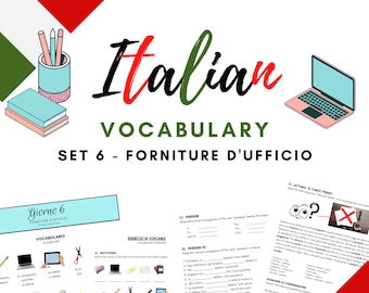 ITALIAN Vocabulary Sheets - Set #6 - Forniture d&#39;ufficio / Office Supplies - PDF Download