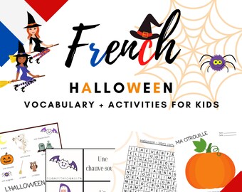 FRENCH Halloween Printable Vocabulary Activities for KIDS! Flashcards, Word search, and more! - PDF Download