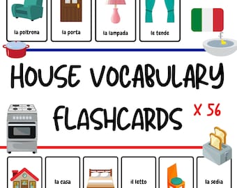 Flashcards in italiano – Vocabolario della casa per bambini, 56 parole (download PDF)