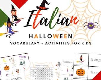 Activités de vocabulaire imprimable Halloween ITALIEN pour les ENFANTS ! Flashcards, mots-clés et bien plus encore ! - Téléchargement PDF