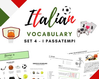 Feuilles de vocabulaire ITALIEN - Set n°4 - I passatempi - Téléchargement PDF