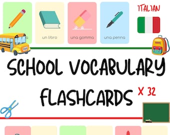 Italian School Flashcards - Vocabulary Learning for Kids (PDF Download)