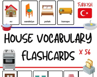 Turkish House Vocabulary Flashcards for Kids – 56 Words (PDF Download)