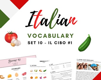 ITALIAN Vocabulary Sheets - Set #10 - Il cibo 1 - Food 1 - Worksheets for beginners - PDF Download - Learn Italian