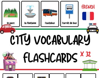 French Vocabulary Flashcards for Kids - City / la Ville -  Fun French Vocabulary Practice for Children - PDF Download