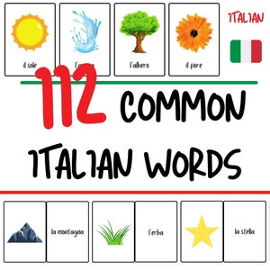 Italian Flashcards - 112 Common Italian Words - Italian for Beginners - Flashcards for Kids - Fun Italian Vocabulary Practice - PDF Download