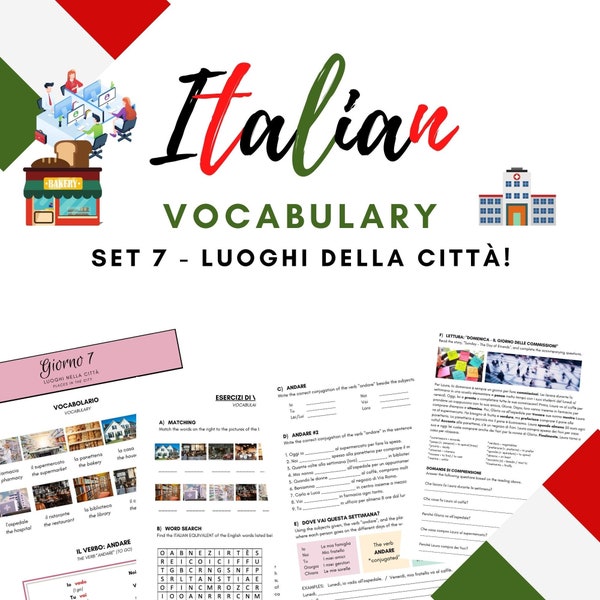 ITALIAN Vocabulary Sheets - Set #7 - Luoghi della città / Places in the city - PDF Download