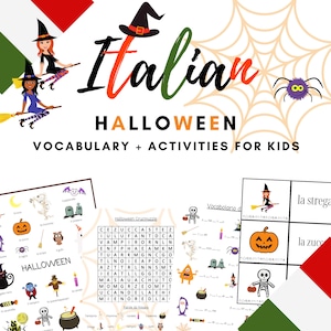 ITALIAN Halloween Printable Vocabulary Activities for KIDS! Flashcards, Word search, and more! - PDF Download
