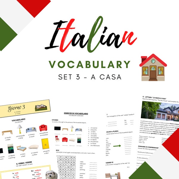 ITALIAN Vocabulary Sheets - Set #3 - A casa - PDF Download