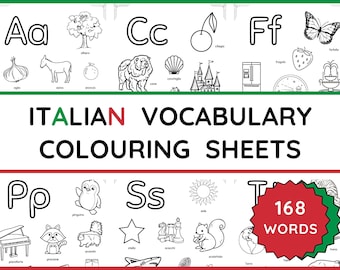 Pagine da colorare con vocabolario italiano - Alfabeto per bambini (download PDF)
