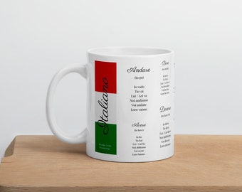 Taza de café con verbos italianos, regalo para amantes del idioma italiano