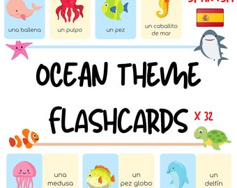 Spanish Ocean Animals Flashcards – Kids Bilingual Vocabulary (PDF Download)