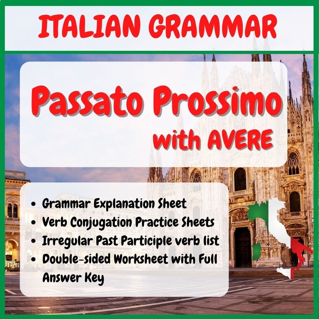 Italian Passato Prossimo with Verbs That Use AVERE Grammar & Etsy