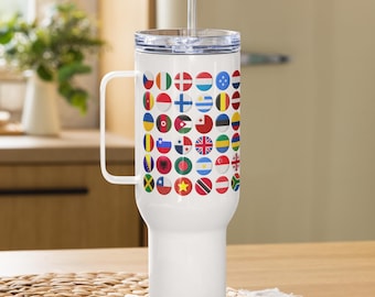 World Flags Travel Mug - Stainless Steel, 84 Countries