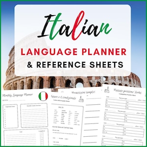 Italian Printable Language and Study Planner - Verb Practice, Templates, Vocabulary Builder - PDF Download